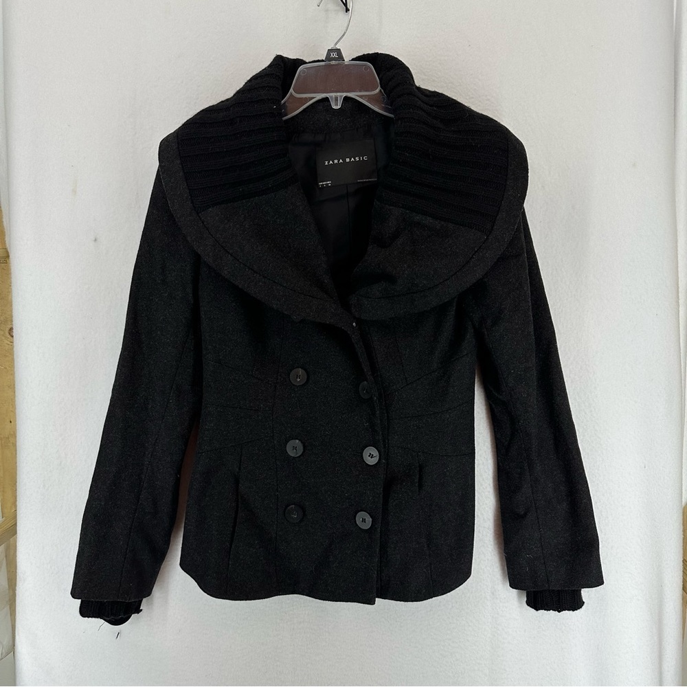 Zara Basic Peacoat Button Wool Blend Womans‎ Small Black